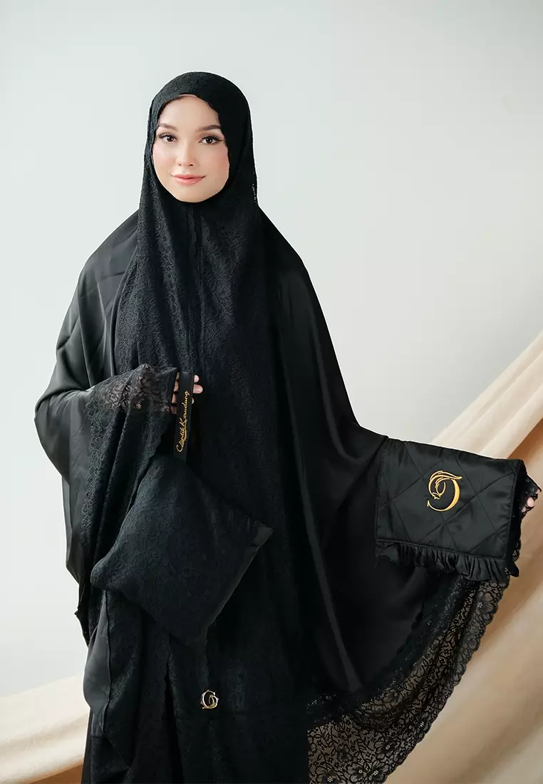 Mukena Prayer Set Exclusive Japanese Satin Silk-Black