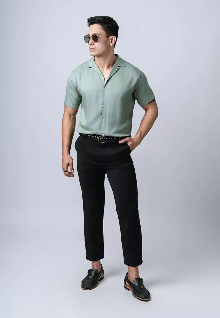 Cuban Viscose Light Sage Green Casual Shirt