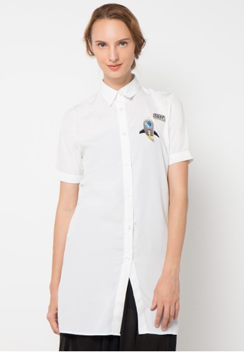 Sienna Patched Long Shirt in White