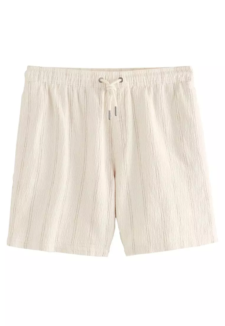 100% Cotton Textured Stripe Drawstring Waist 100% Cotton Shorts