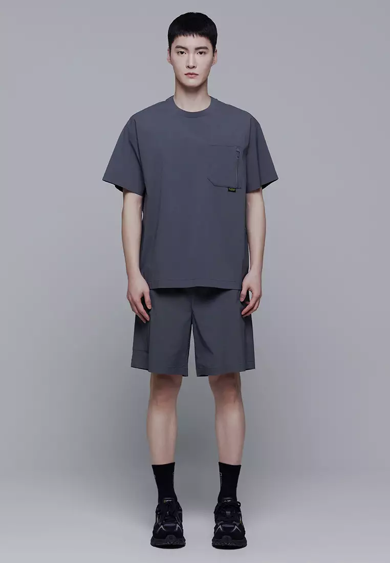 Unisex FIOTOS Woven Sleeve Pocket Stretch Short Sleeve Tee