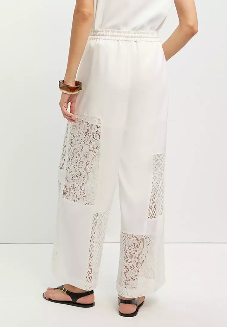 Lace Panel Wide-Leg Trousers