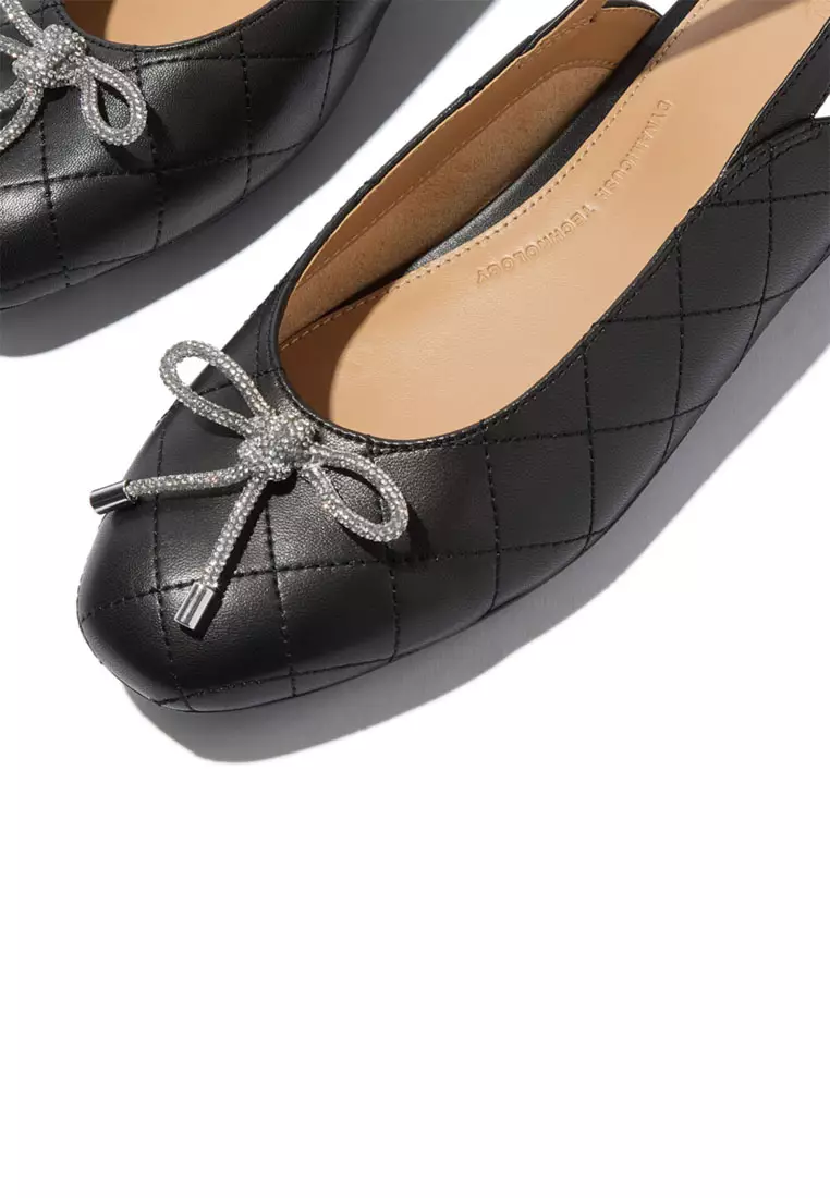 DELICATO Women's Crystal-Bow Quilted-Leather Slingbacks - Black (E3G-001)