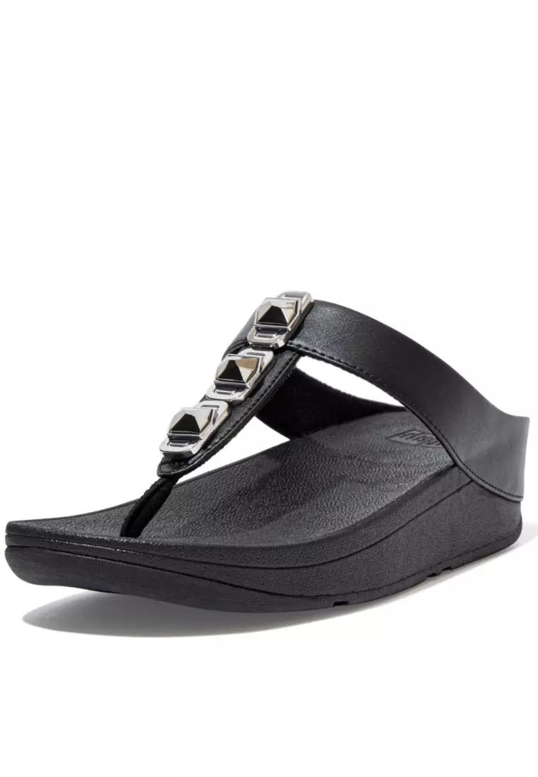 FitFlop FINO Women's Crystal-Lock Toe-Post Sandals - All Black (DA8-090)