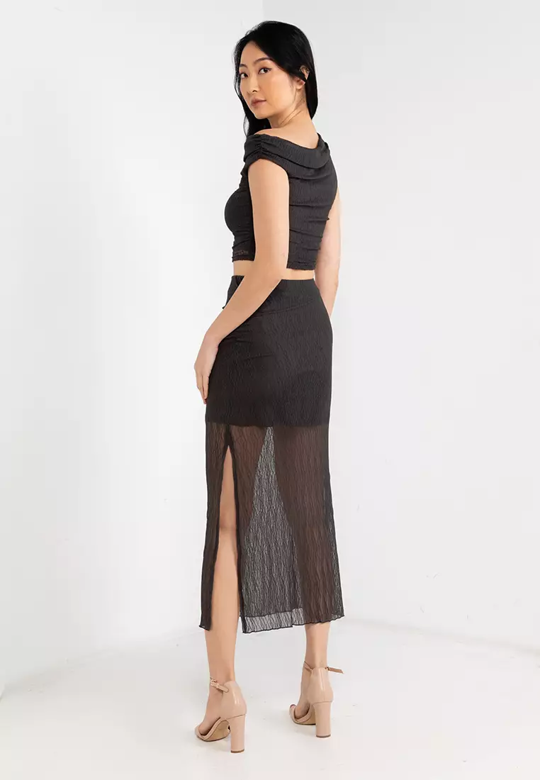 Knitted Off-Shoulder Top & Bottom Set