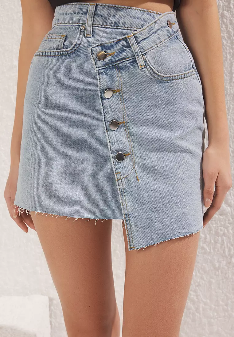 Asymmetrical Mini Denim Skirt