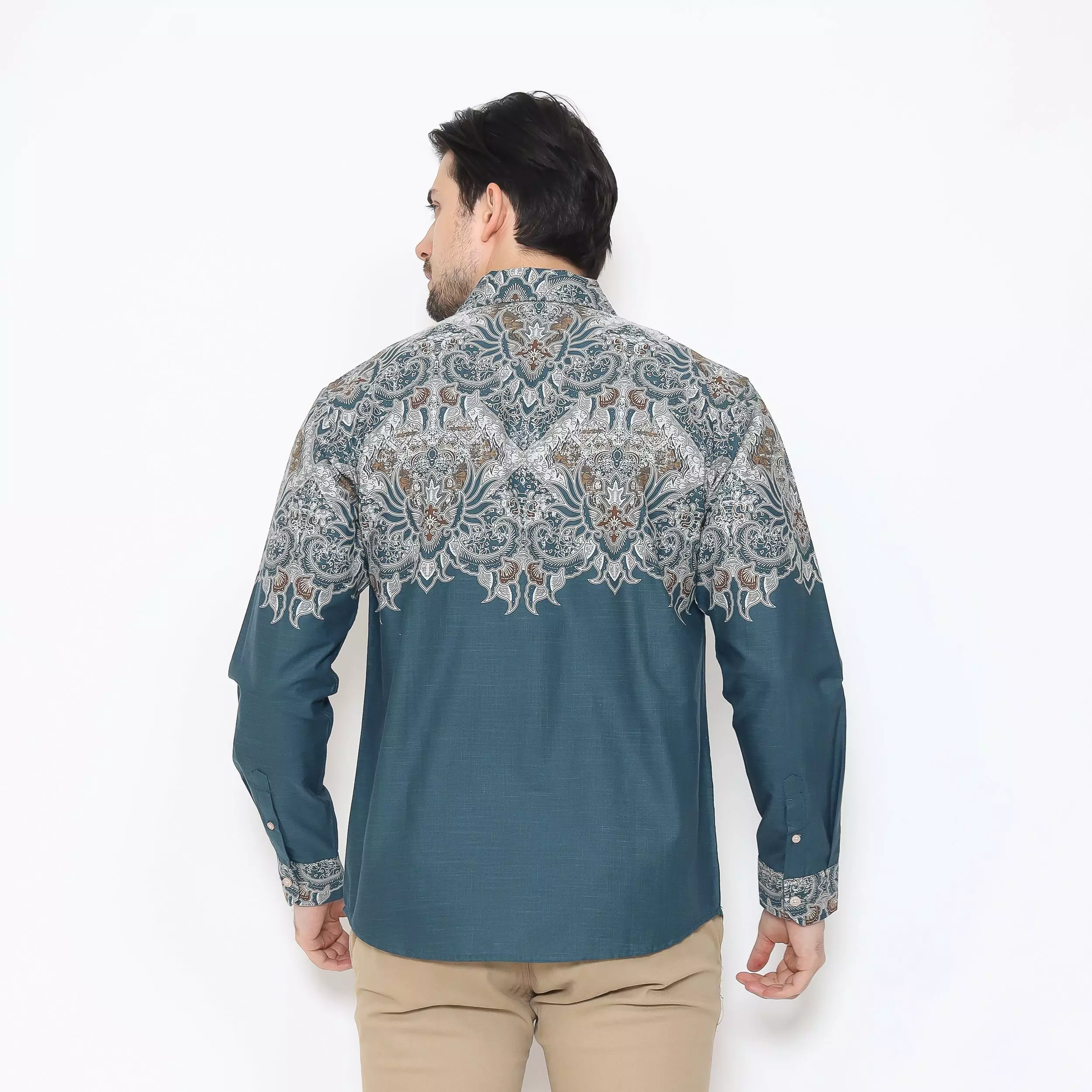 AMK Kemeja Batik Pria Lengan Panjang SHB Sharga Ls Teal Green