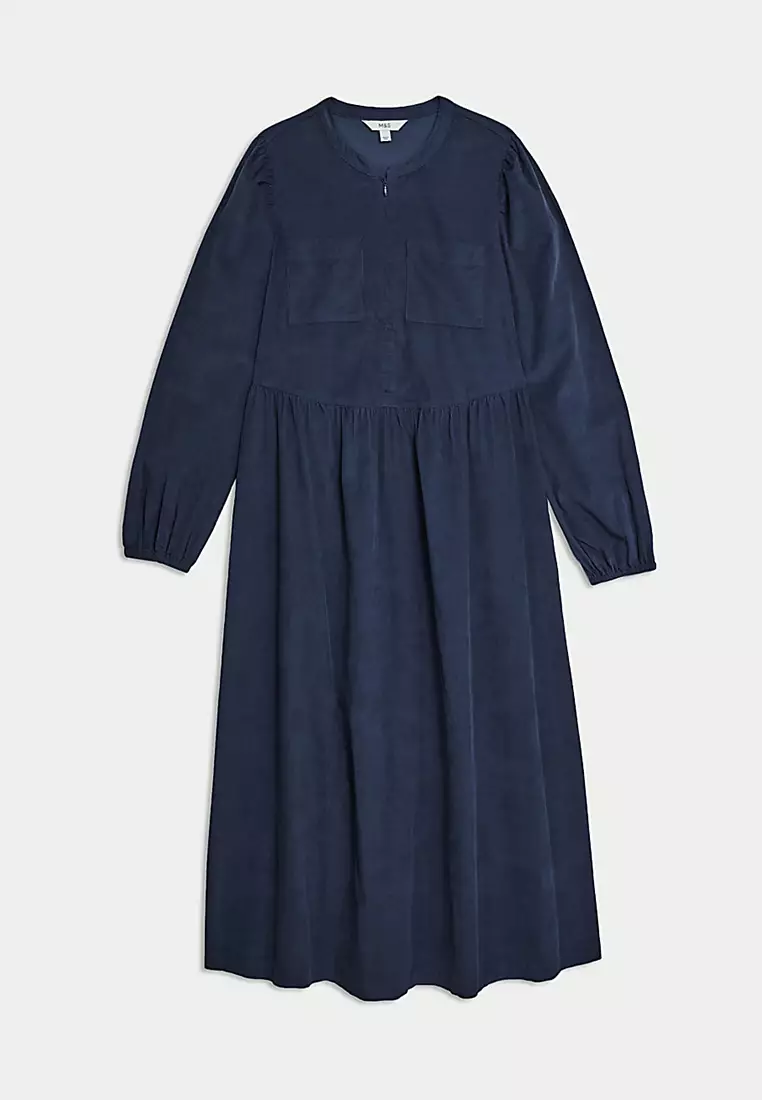 Cord Round Neck Midi Relaxed Dress