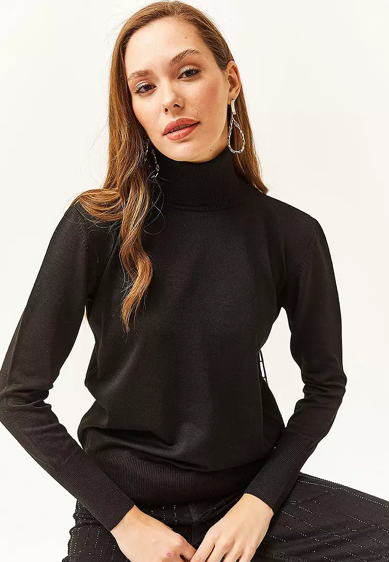 Buy Olalook Black Full Turtleneck Lycra Knitwear Sweater 2025