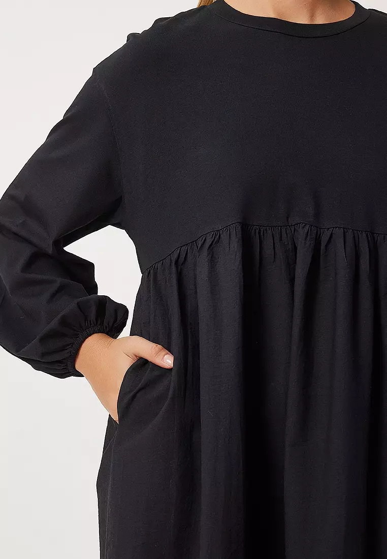 Flounce Balloon Sleeve Long Woven Dress