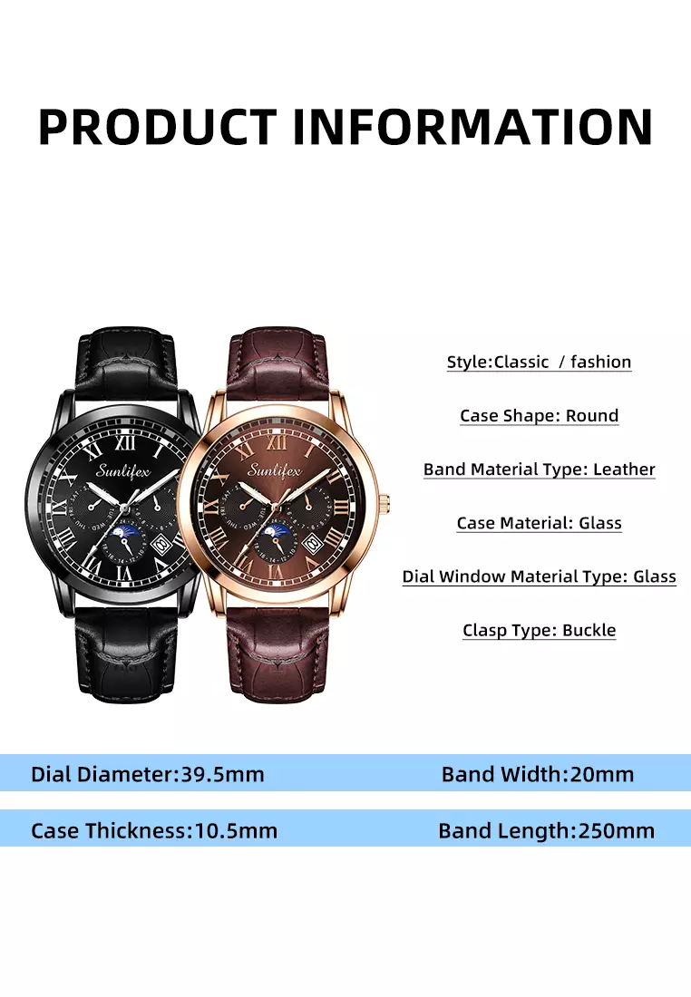 Jam Tangan Pria 7003 Kalender Kuarsa Santai Bisnis Tali Kulit Jam Tangan Cowok hitam