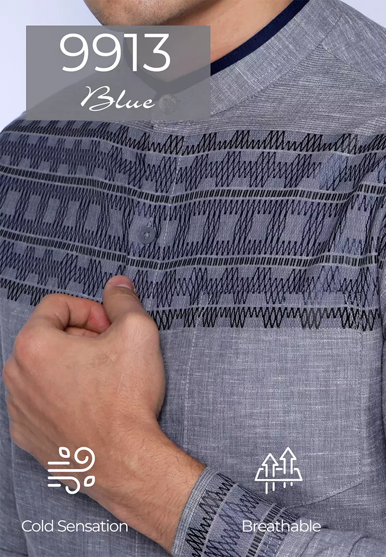 Casella Baju Koko Pria Lengan Panjang Horizontal Design | Koko Lengan Panjang Hadid 9913 Blue