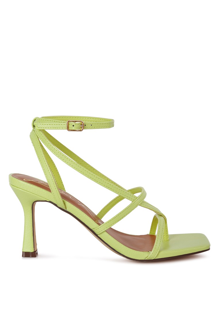 Lime Mid Heeled Ankle Strap Sandals