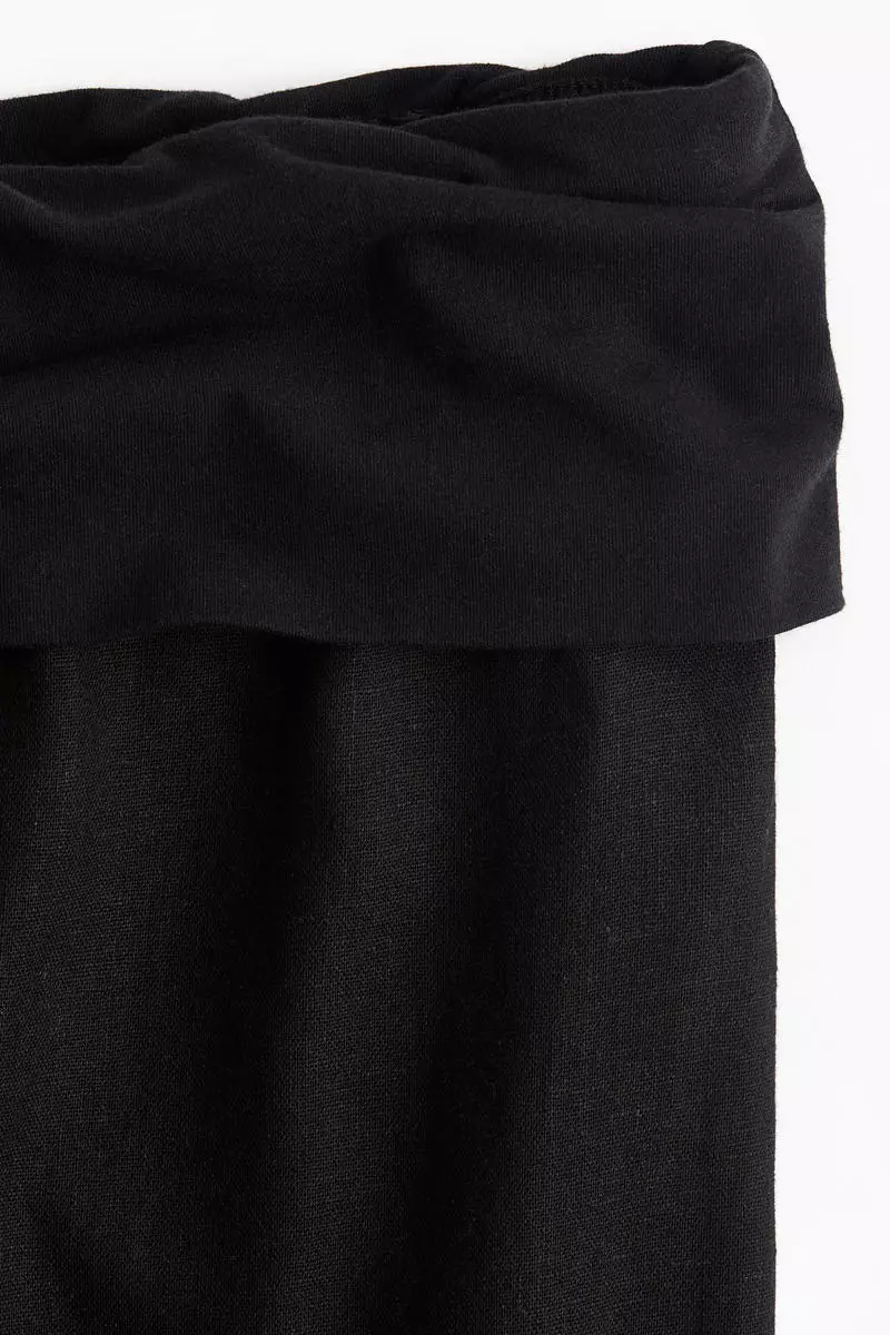 Foldover-waist linen-blend trousers