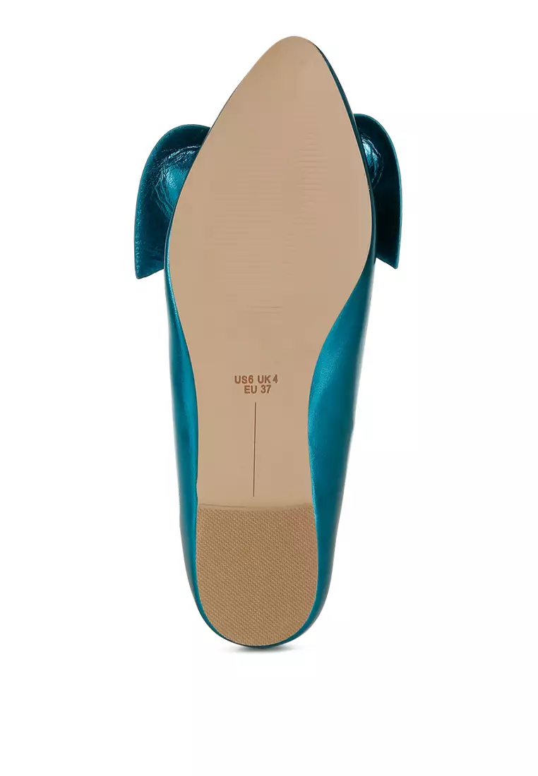 Sepatu Balerina Pita Kulit Imitasi Metalik Warna Biru