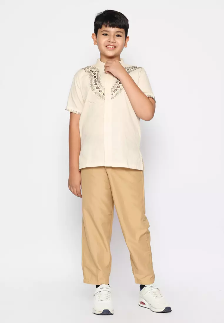 Baju Koko Set Anak Laki Bordir Viral Cream - GENUINE