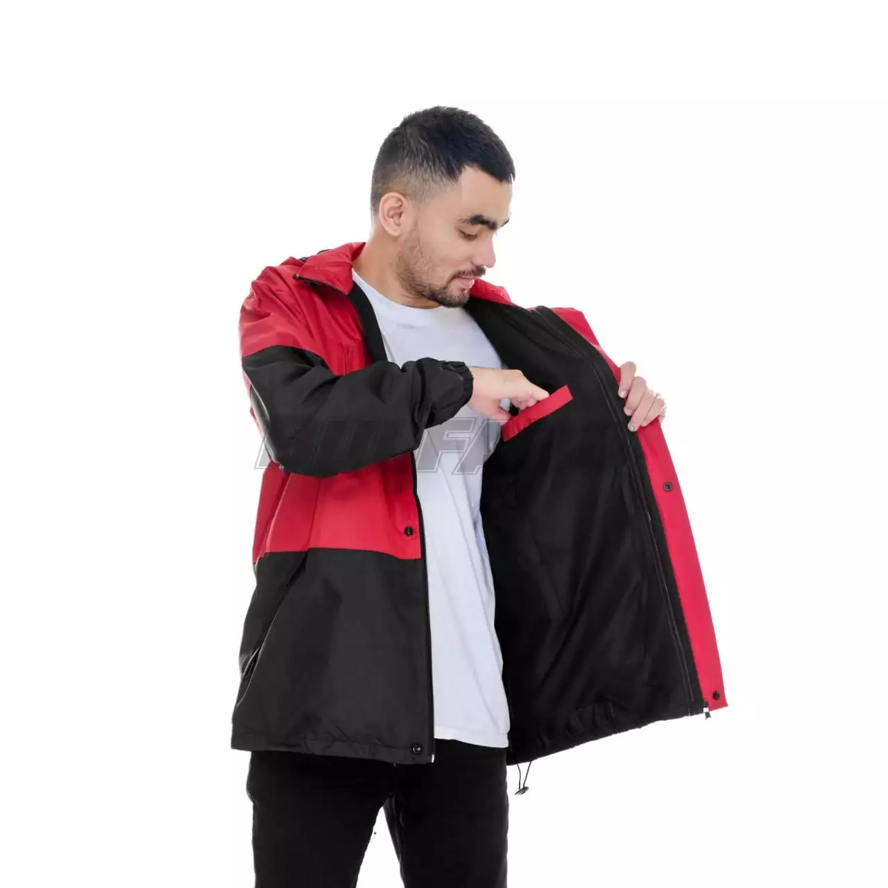 Jaket Taslan Hoodie Outdoor Red Black