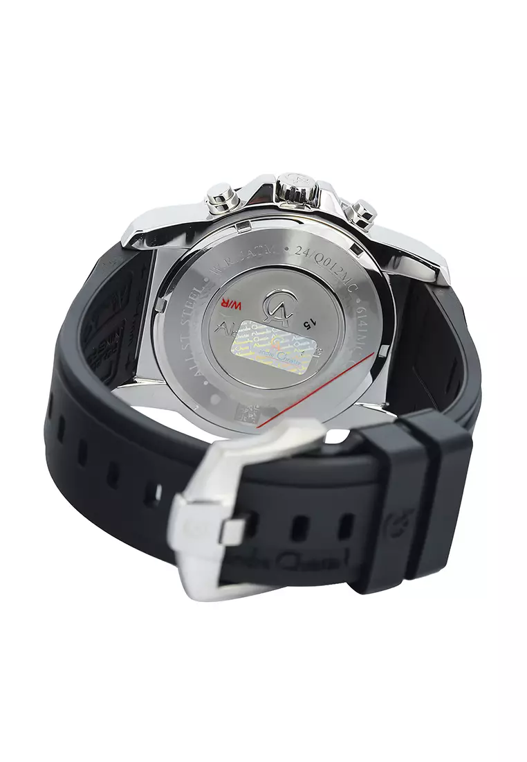 Alexandre Christie - Jam Tangan Chronograph Pria - Silver Case Black Rubber Strap - 6141MCRSSBARG