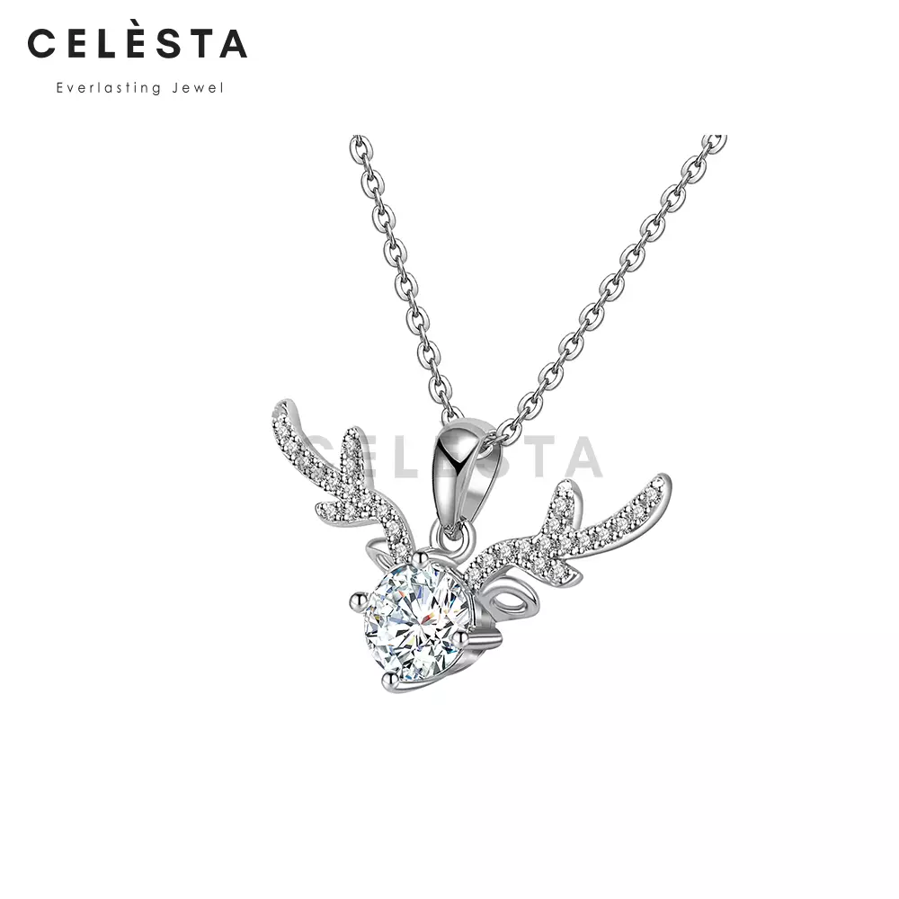 Berlian Moissanite Mon Renne Pendant [GRA CERTIFICATE MOISSANITE DIAMOND] - Kalung 1CT Moissanite Diamond with 925 Silver CELESTA  by Her Jewellery