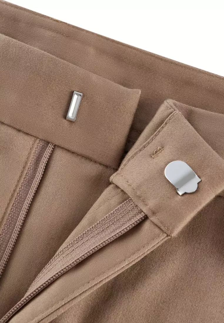 Cotton Blend Spandex Satin Ankle Skinny Pants With Belt