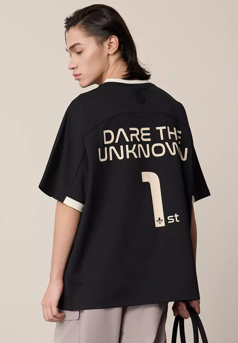 男裝 LOGO 復古寬鬆落肩拼色T裇