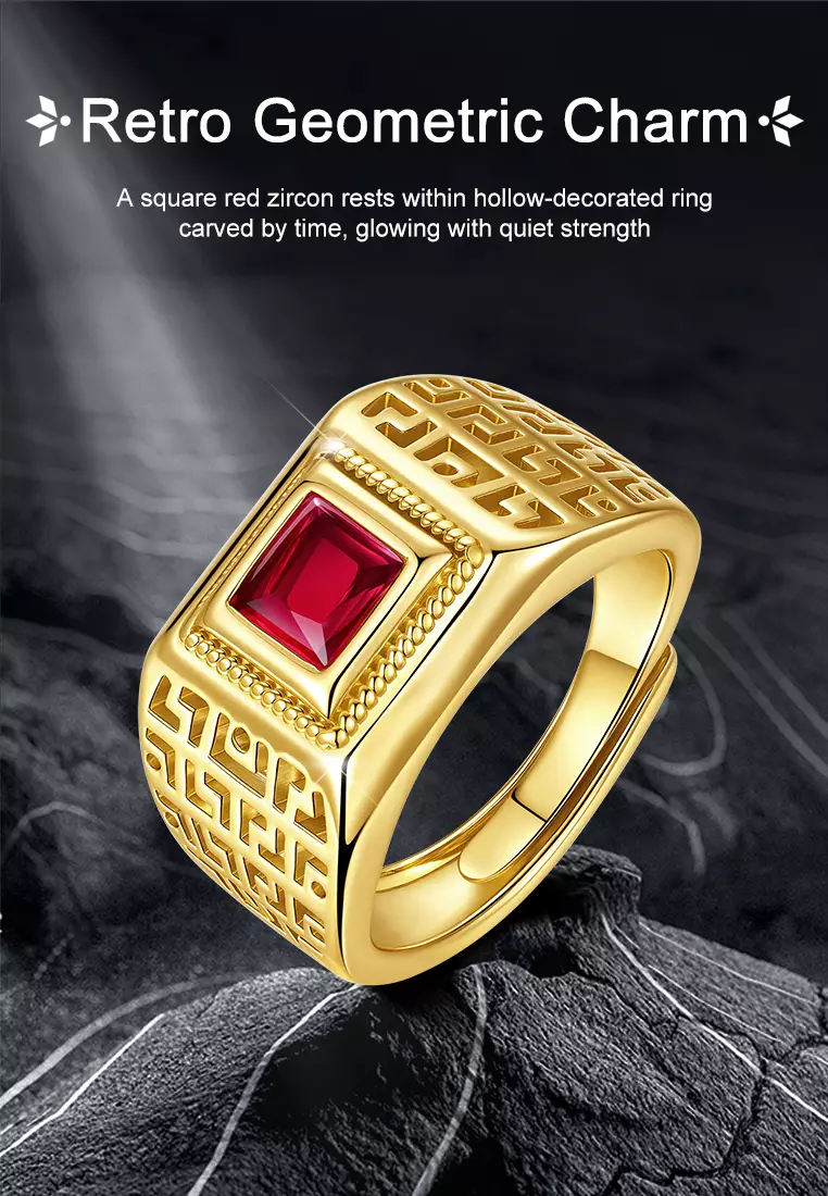 Cincin Pria Red Zircon Cincin Titanium Anti Karat Cincin Cowok