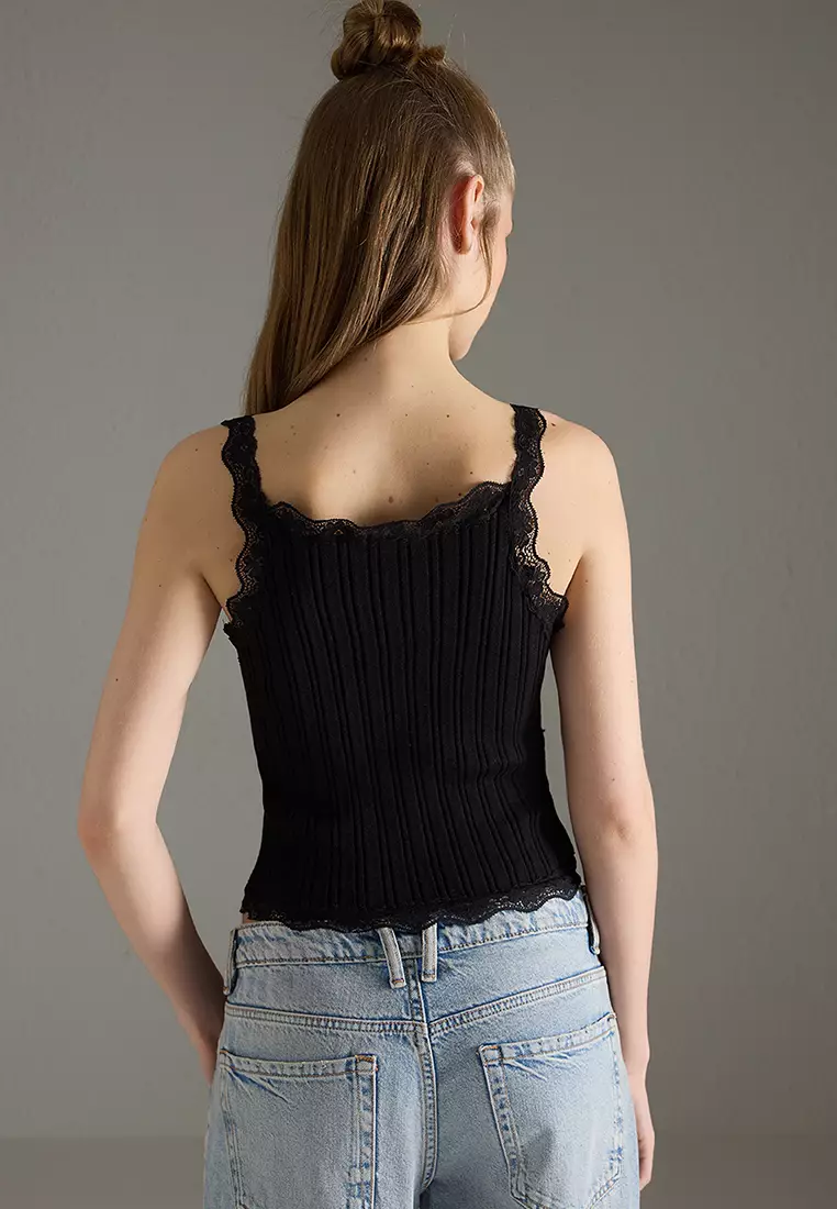 Black Lace Detailed Knitted Thin Blouse TWOSS25BZ00177