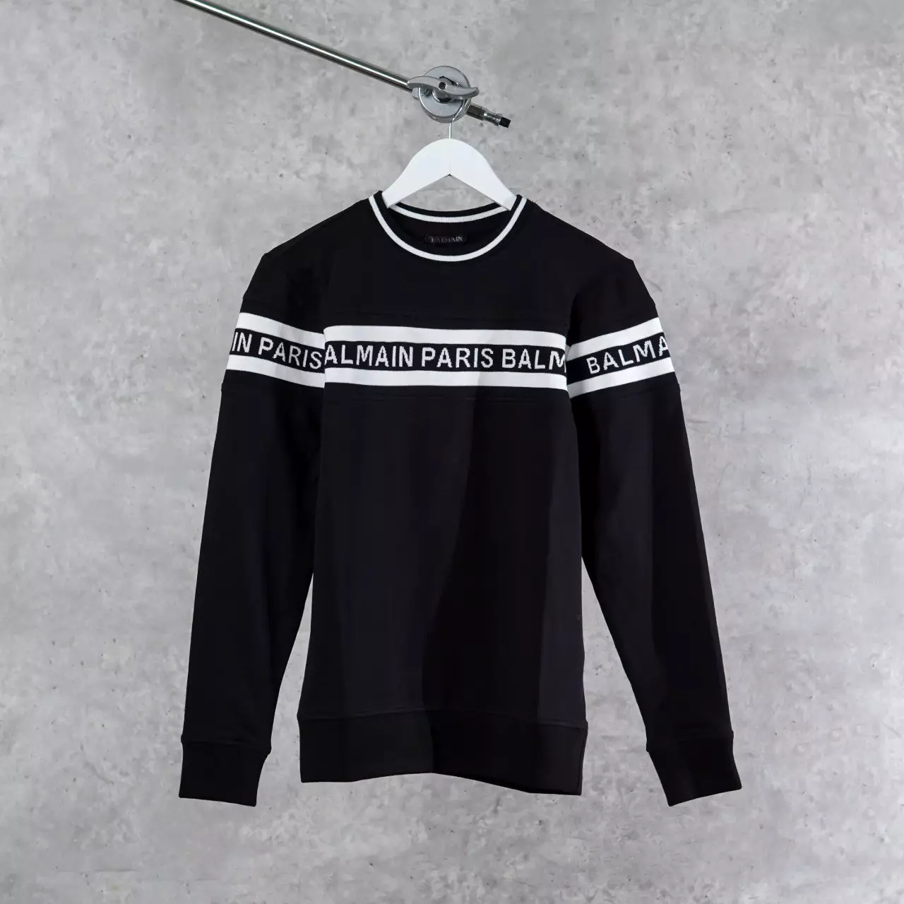 Sweater BALMAIN TEXT STRIPE LINE CENTER WHITE BLACK SWEATSHIRT 100% ORIGINAL