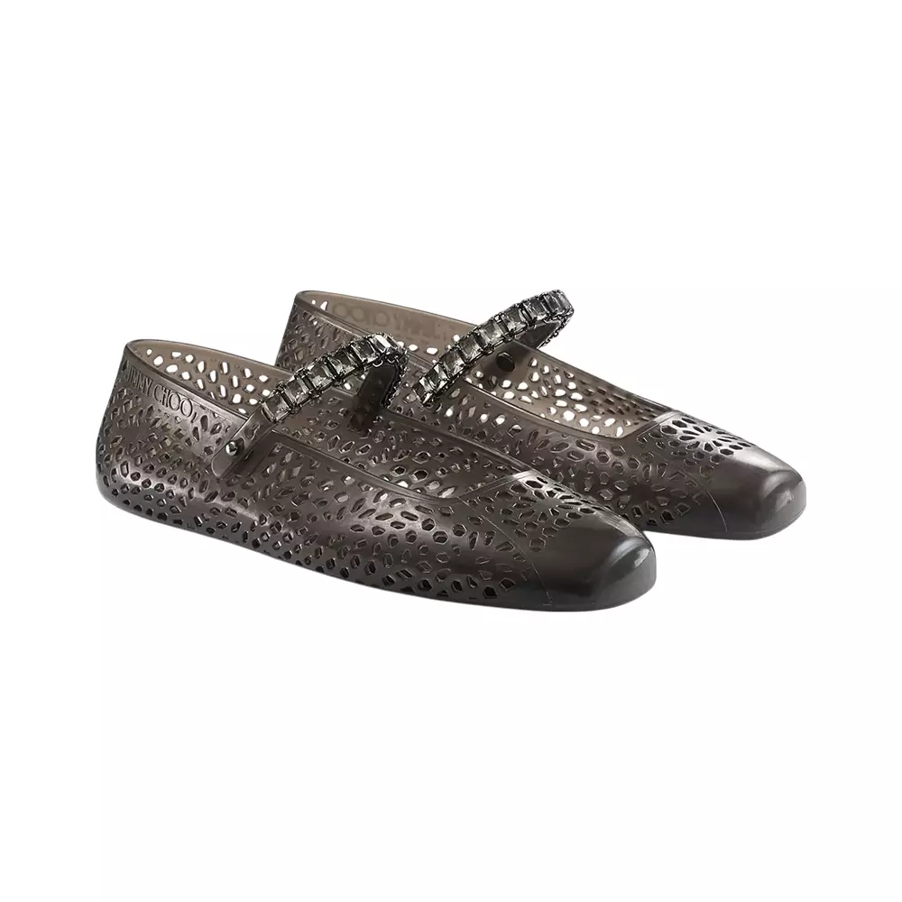 [4.4PRIL KEJUTAN HARGA] The Jelly Ballerina Flats with Crystal Embellishment Black/Smoke