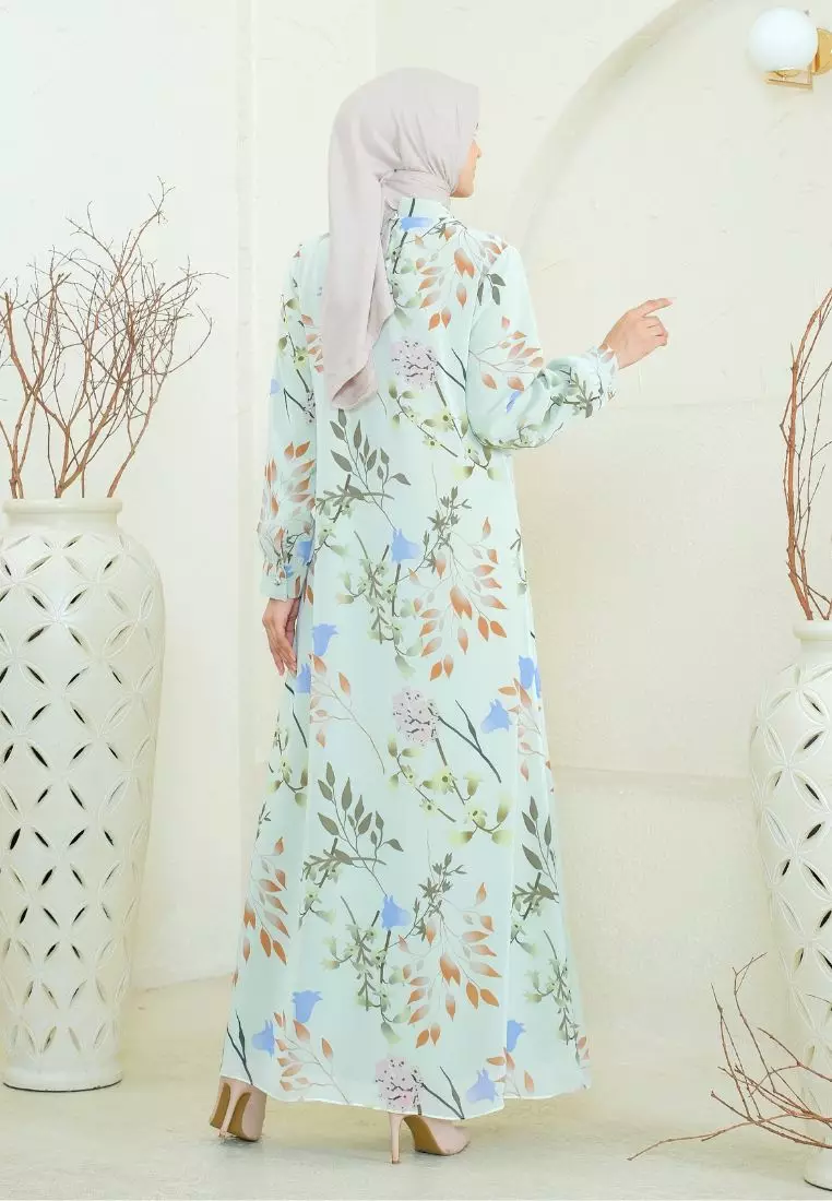 Sifon Moslem Leaf Print Two Layer In Soft Green By Brilliant Girl Warna HIJAU