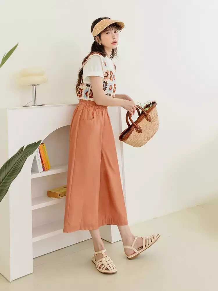 Cool and comfortable elastic waistband loose-fitting skirt pants [BA7494]