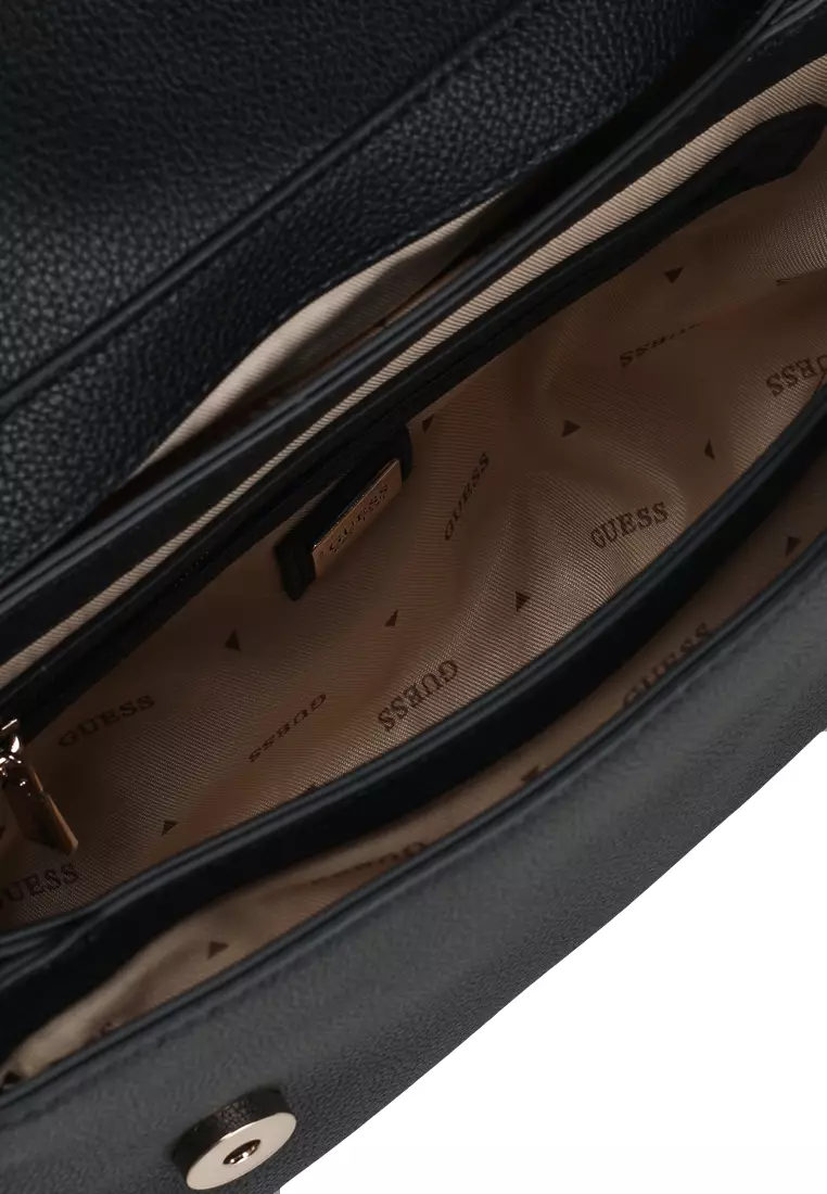 GUESS Borsa A Tracolla Gregoria Crossbody Flap Bag: Nera, 23x16x6 Cm, 3 Scomparti, 6 Slot Carte, Tracolla Regolabile