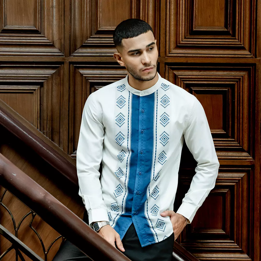 OXCON Kemeja Koko Tangan Panjang Print Asmar Blue