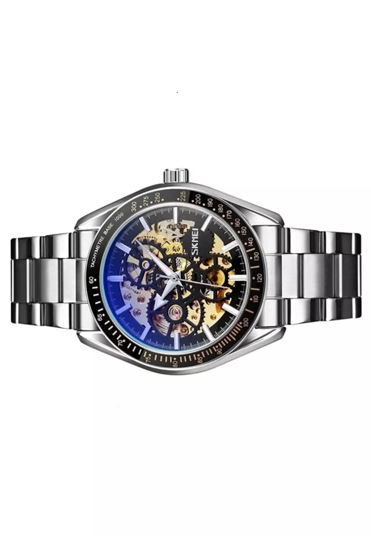 Jam Tangan Casual Mechanical Pria Automatic Movement Strap Tali Material Stainless Steel AX20 ORIGINAL