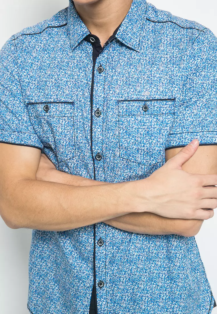 LGS - Kemeja Casual Pria - Lengan Pendek - Biru - Motif Abstrak - JSH.392.S869F.679.C