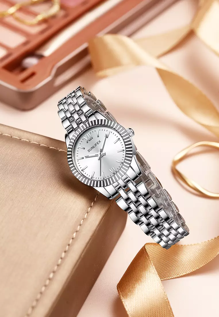 Jam Tangan Wanita Original Mode Creative Dial Anti Air Kuarsa Bercahaya Jam Tangan Cewek silverwhite