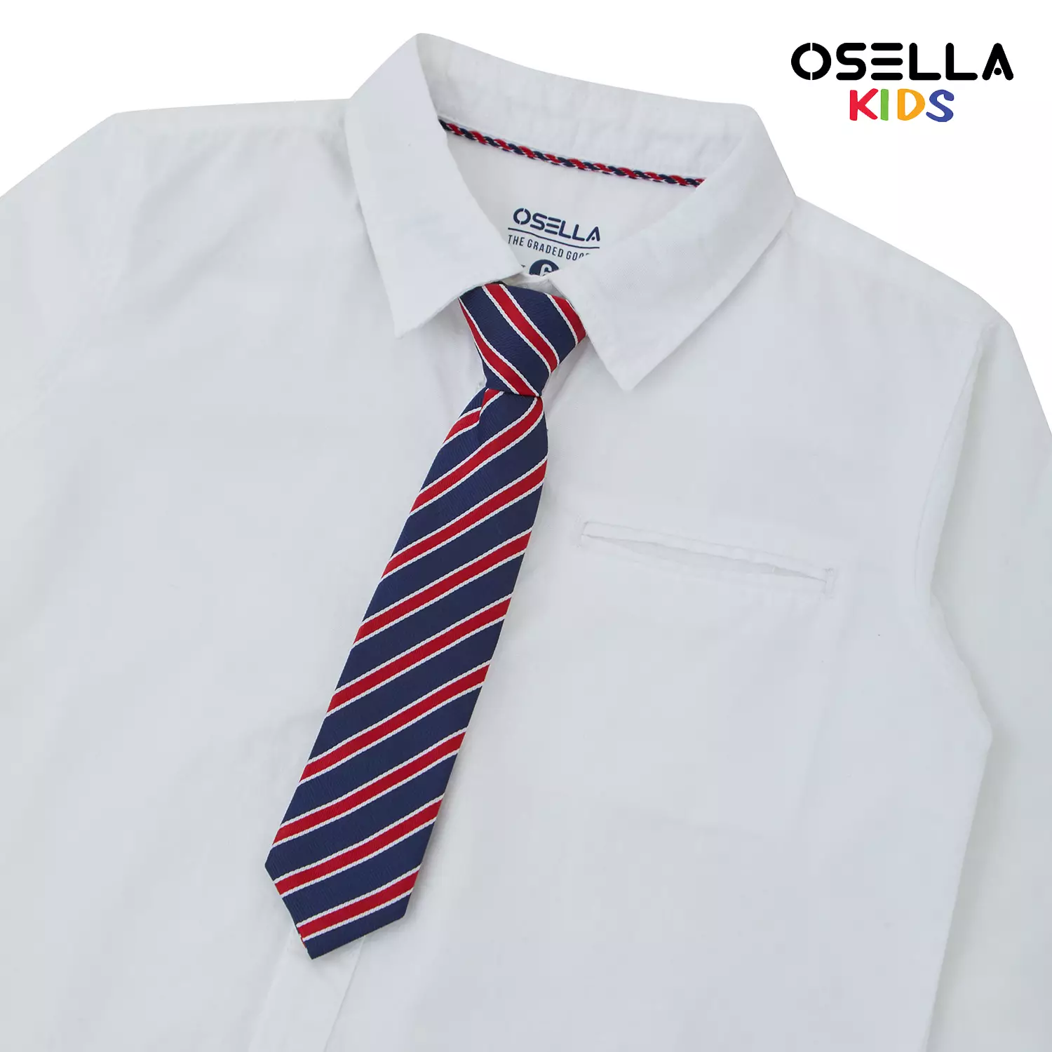 [NEW] Osella Regular Long Sleeve Collared Shirt In White With Additional Red Tie 2237400401 | Kemeja Lengan Panjang Anak Laki-Laki