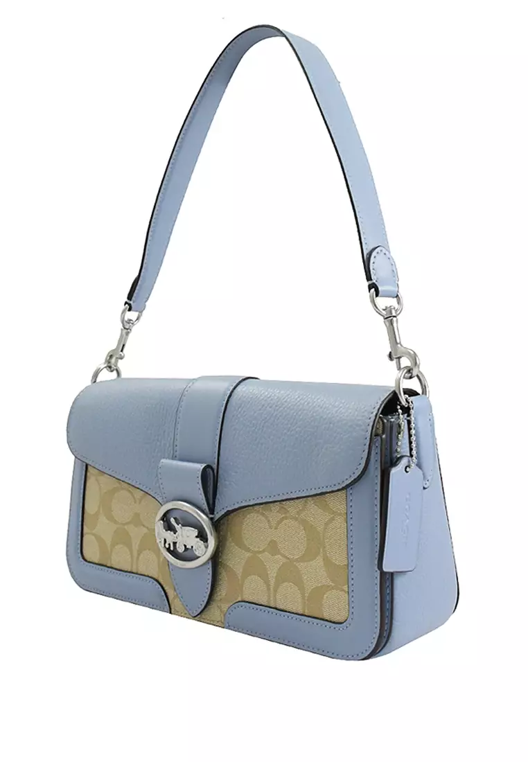 Coach Georgie Shoulder Bag In Signature Canvas Brown Marble Blue