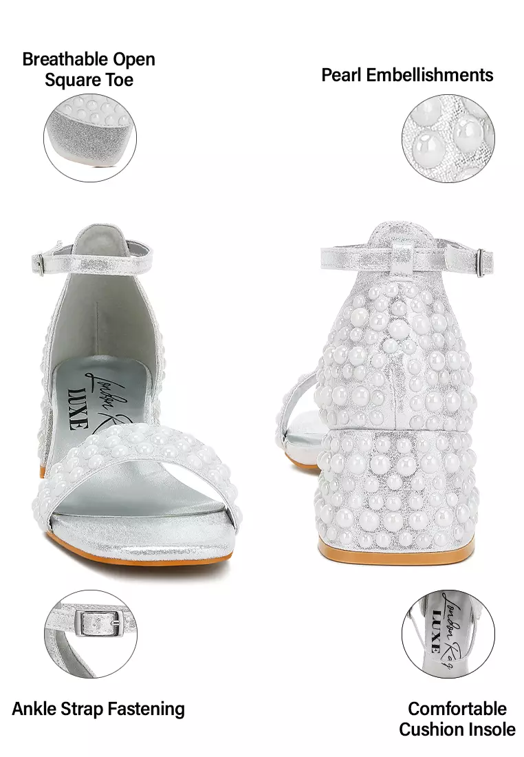 Rhinestone Embellished Shimmer Sandals in Silver