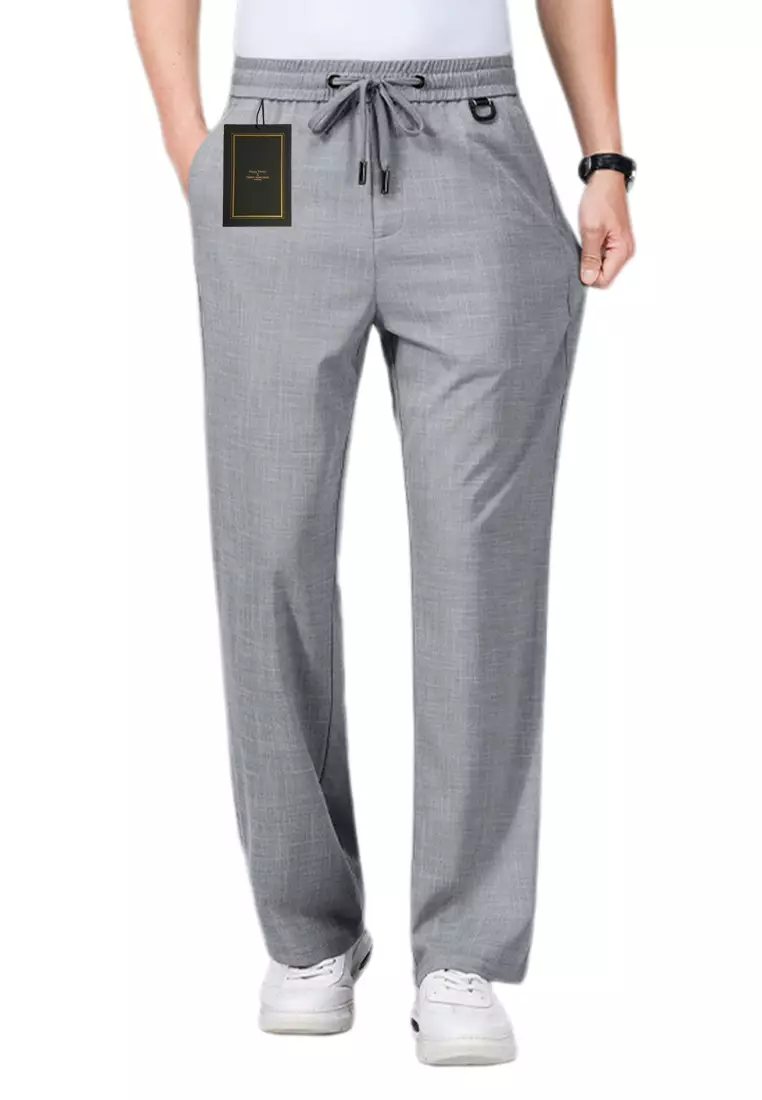 冰絲感亞麻直筒休閒褲 WK-GF6103