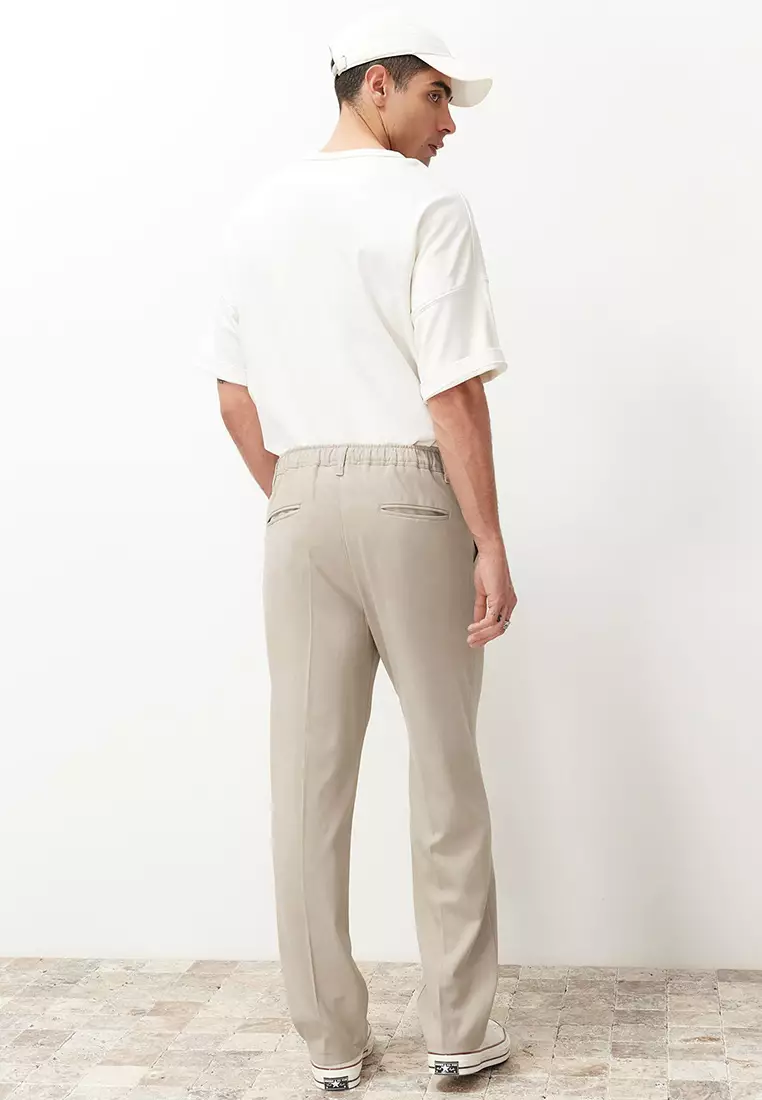 Stone Pleated Classic Baggy Fit Fabric Pants Tmnss24Pl00024