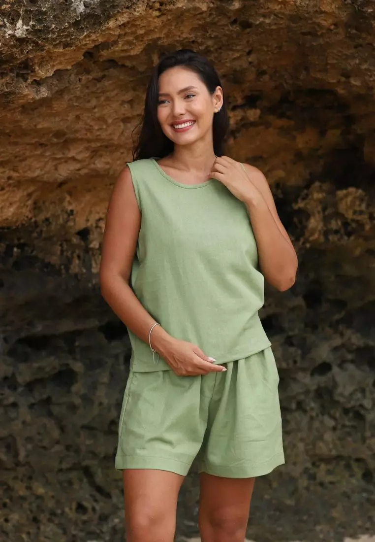 Lime Atasan Linen Wanita Hijau| Linen Top Women Green