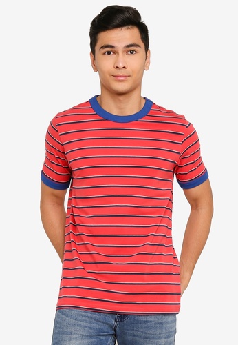 UniqTee red Crew Neck Stripes Cotton Tee 1F533AABF418FBGS_1