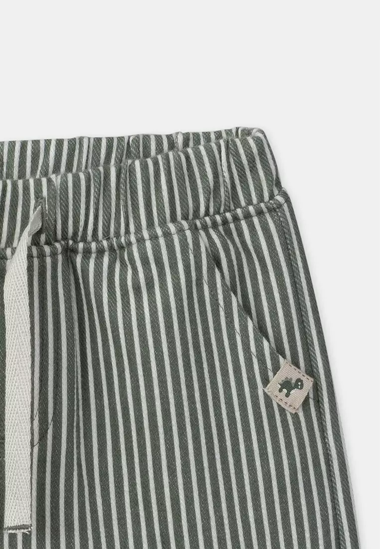 Khaki And White Stripe Twill Pants