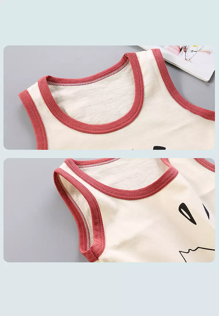 Wakakids Setelan Bayi Baju Anak Singlet Kutung Set Celana Kaos Pendek Motif Salur Abu 4421 Venrz