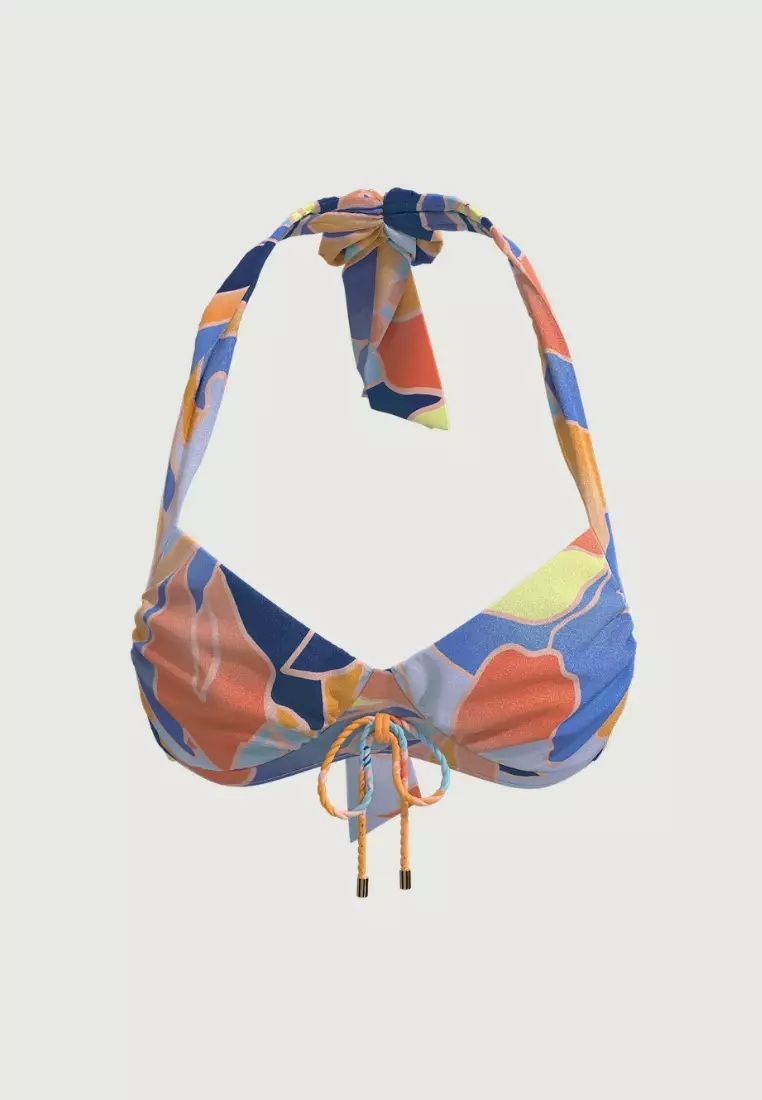 Waterlily Penny Blue Tie Front Halter Top