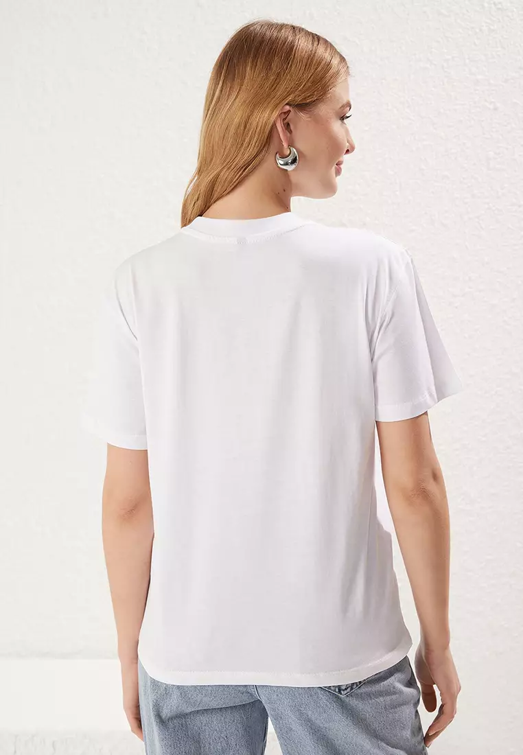 White-White 2-Pack 100% Cotton Basic Stand Collar Knitted T-Shirt TWOSS20TS1500