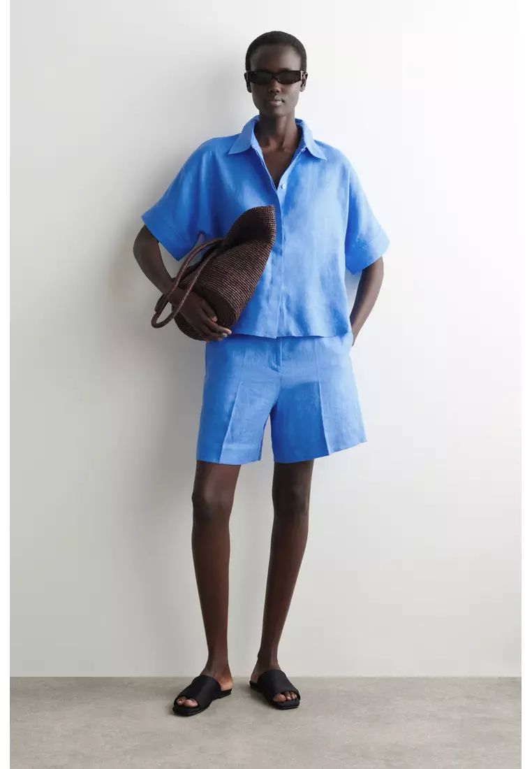 TAILORED ELASTICATED LINEN SHORTS
