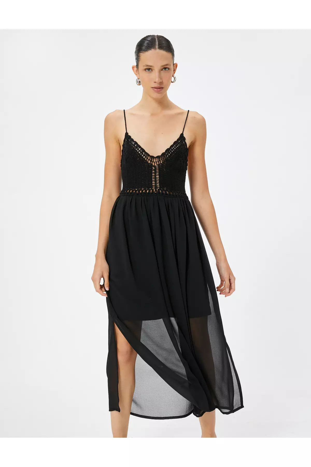 Midi Length Tulle Crochet Beach Dress Thin Straps and Lined