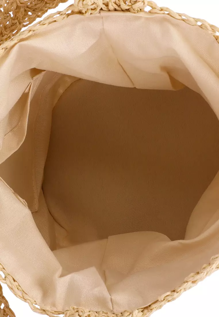 Tas Satchel Jerami Tenun dalam Warna Krem